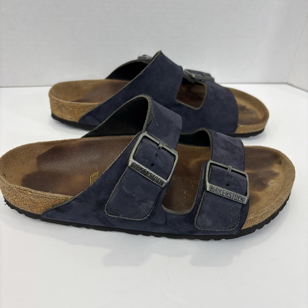Birkenstock Arizona Sandals Womens 8 39 Blue Suede Shoes Comfort Cork Germany - Picture 2 of 13